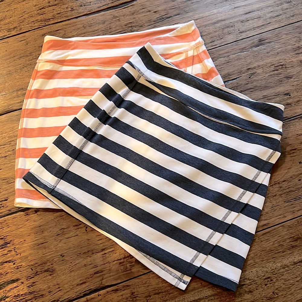 Bundle of two Athleta Striped Skirts.  Salmon/White-S; Navy/White- XS
